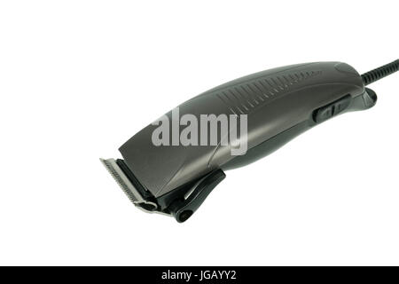 Modern electric silver and black color hair clipper isolated on white with clipping path. Design element. Stock Photo