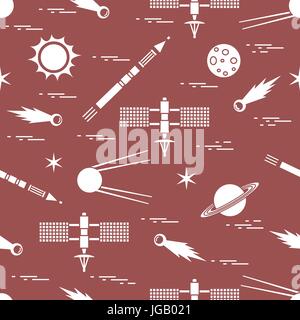 Seamless pattern with variety space exploration elements. Design for banner, poster or print. Stock Vector