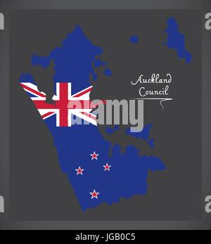 Auckland Council New Zealand map with national flag illustration Stock Vector