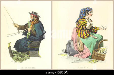 Double illustration of Neapolitan people and life. By Palizzi, publ. on De Boucard, Usi e Costumi di Napoli..., Ed. Nobile, Napoli, 1853-58 Stock Photo