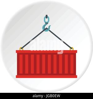 Container lifted by a crane icon circle Stock Vector