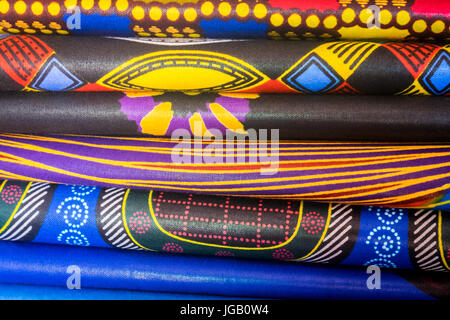 Colorful african fabrics in a shop . Stock Photo