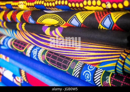 Colorful african fabrics in a shop . Stock Photo