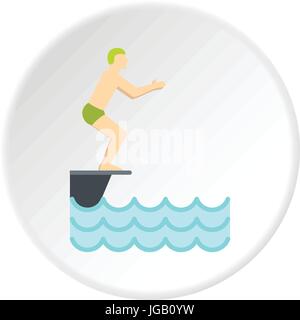 Man standing on springboard preparing to dive icon Stock Vector Image ...