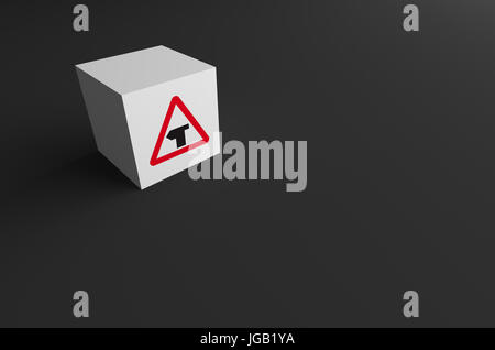 3D RENDERING OF ROAD SIGN ON WHITE BLOCK WITH GREY BACKGROUND Stock Photo