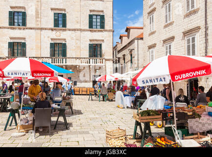 Dubrovnik Croatia Dalmatian coast craft market souvenir stalls Open market Dubrovnik Gundulic Square Dubrovnik Old Town Dubrovnik Dalmatia Croatia Stock Photo