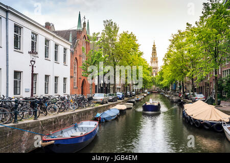 Charming houses and canal in Amsterdam, capital city of The Netherlands Stock Photo