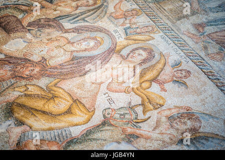 Famous roman Paphos Mosaics, Republic of Cyprus Stock Photo