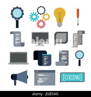 colorful set of icons elements of programming codes language Stock Vector