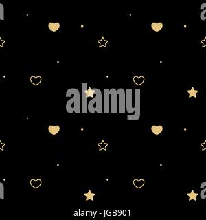 Seamless pattern with black hearts and stars on white background ...