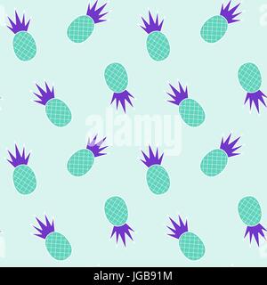colorful pineapples on blue background seamless vector pattern illustration Stock Vector