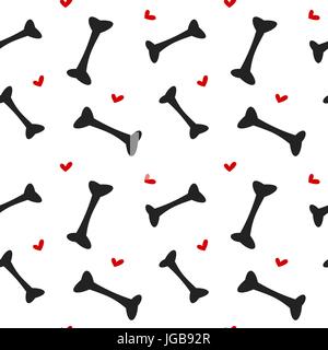 cute black bones and red hearts seamless vector pattern background illustration Stock Vector