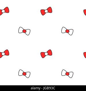 cute lovely black white red cartoon bow ribbon seamless vector pattern background illustration Stock Vector