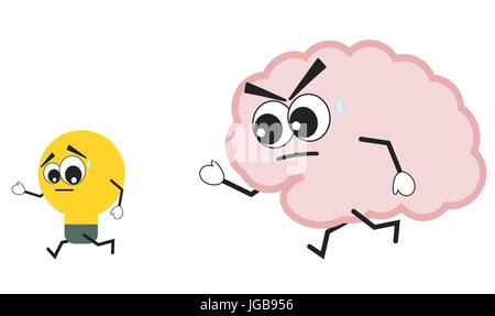 cartoon brain hunting idea cute funny concept vector illustration Stock Vector