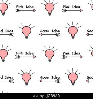 cute cartoon black white pink light bulb seamless vector pattern background illustration Stock Vector