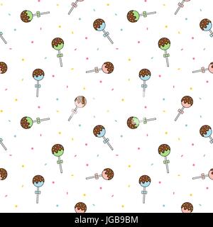 cute cartoon colorful cake pops seamless vector pattern background illustration Stock Vector