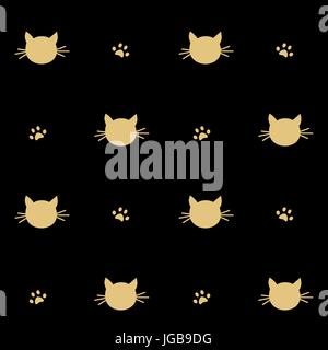 cute gold cats silhouette seamless vector pattern background illustration Stock Vector
