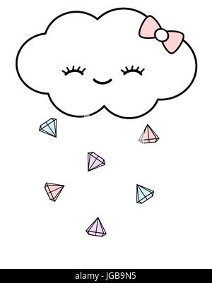 cute cartoon cloud drops colorful diamonds vector illustration Stock Vector