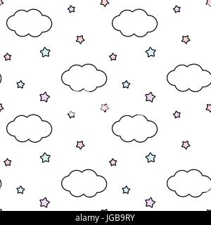 cute colorful seamless vector pattern background illustration with clouds and stars Stock Vector