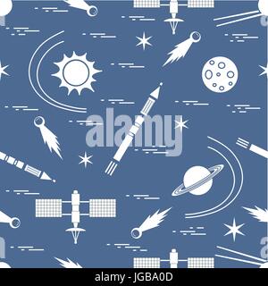 Seamless pattern with variety space exploration elements. Design for banner, poster or print. Stock Vector