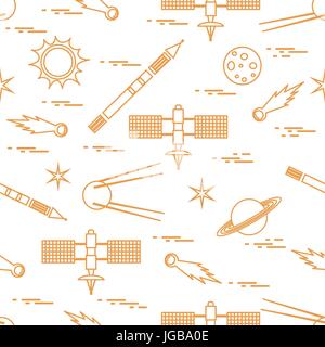 Seamless pattern with variety space exploration elements. Design for banner, poster or print. Stock Vector