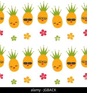 cute cartoon pineapples seamless vector pattern background illustration Stock Vector