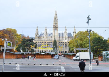 Street View of Wiener Rathaus City Hall in Vienna, Austria Stock Photo