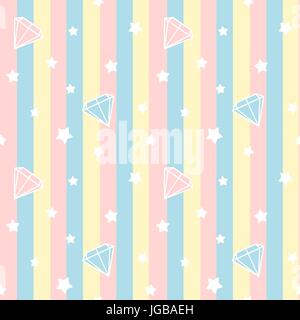 cute diamonds stone on colorful stripes seamless vector pattern background illustration Stock Vector
