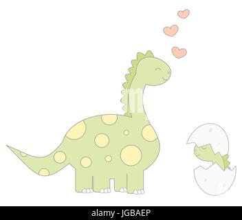 cute cartoon dinosaur with baby funny vector illustration isolated on white background Stock Vector