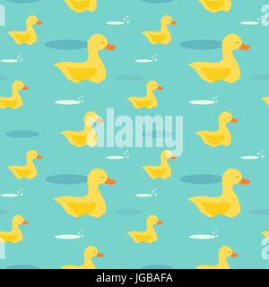 cute cartoon yellow ducks in the water seamless vector pattern background illustration Stock Vector