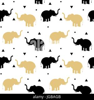 cute black and gold elephants seamless vector pattern background illustration Stock Vector