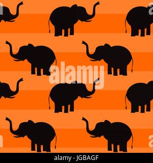 elephant on orange background seamless vector pattern illustration Stock Vector
