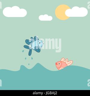 cute cartoon fish jumping out of the water vector illustration Stock Vector