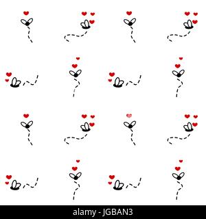 cute flies cartoon with hearts seamless vector pattern background illustration Stock Vector