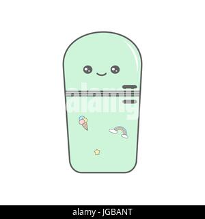 cute cartoon refrigerator with magnets vector illustration isolated on white background Stock Vector