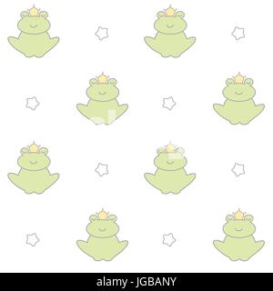 cute cartoon lovely prince frog seamless vector pattern background illustration Stock Vector