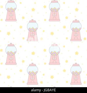 cute pink cartoon gumball machine seamless vector pattern background illustration Stock Vector