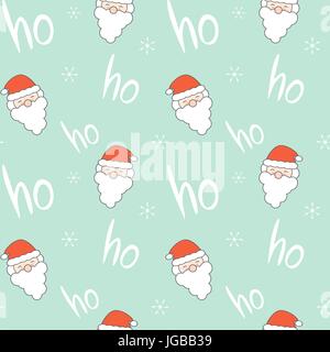 Seamless vector pattern background illustration with hand drawn Ho ho ho and santa cartoon Stock Vector