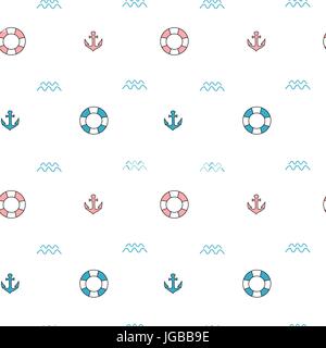cute pink and blue seamless vector pattern background illustration with anchors and lifebuoy Stock Vector