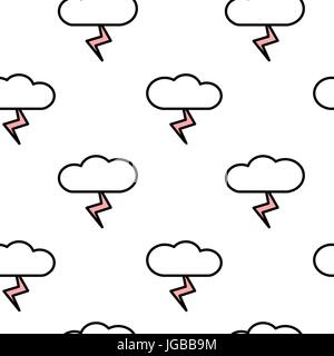 abstract black white pink seamless vector pattern background illustration with clouds and lightnings Stock Vector
