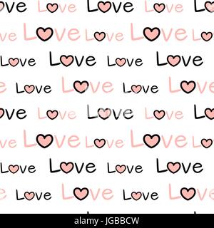 cute black white pink seamless vector pattern background illustration with words love Stock Vector