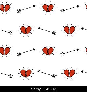 cartoon broken hearts seamless vector pattern background illustration Stock Vector