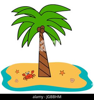 Cute cartoon desert island with palm trees. Isolated vector ...