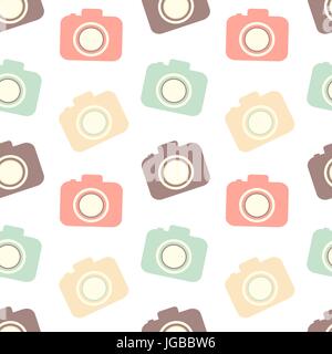 cute colorful flat vector camera seamless pattern background illustration Stock Vector