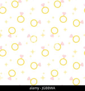 cute cartoon engagement pink diamond ring seamless vector pattern background illustration Stock Vector