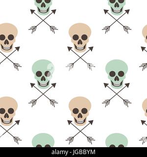 abstract seamless vector pattern background illustration with human skulls and arrows Stock Vector