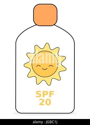 cute cartoon container of sun cream isolated on white background vector illustration Stock Vector