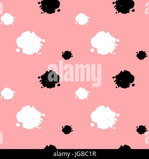 black and white ink blots on pink background seamless vector pattern illustration Stock Vector