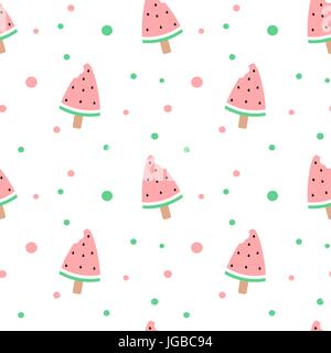 cute watermelon bitten ice cream seamless vector pattern background illustration Stock Vector