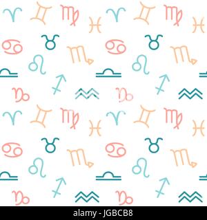 cute hand drawn zodiac signs seamless vector pattern background illustration Stock Vector